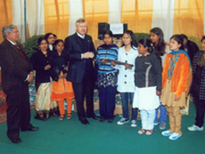 Meritorious blind college girls being presented computers with speech software at a public function organized by All India Confederation of the Blind on the occasion of 202nd Birth Anniversary of Louis Braille